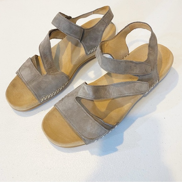 GABOR Taupe Jolly Strap Wedge Nubuck Sandals - Picture 3 of 9